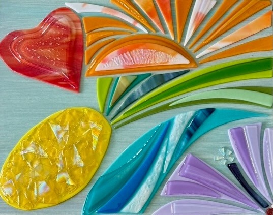 Shelly Batha Anuenue, 16x20 Fused Glass on Wood Panel