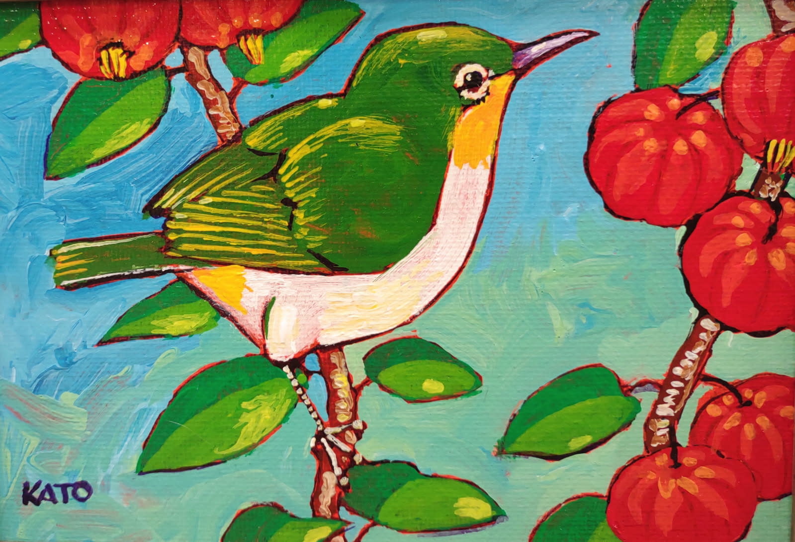 Gary Kato MEJIRO,  5X7 ORIGINAL ACRYLIC PAINTING, FRAMED (GK-1014)