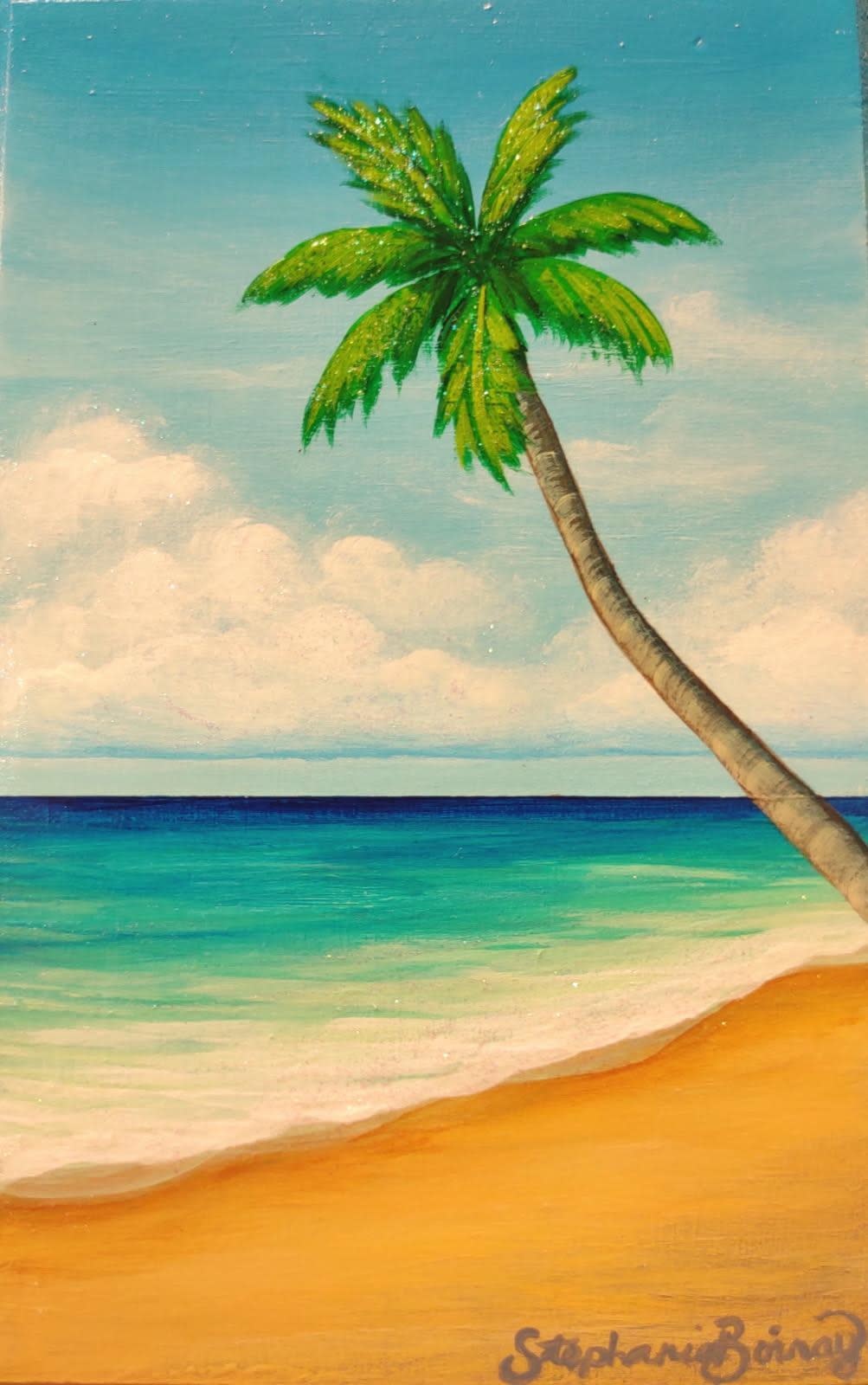 Stephanie Boinay DAYLIGHT PALM BEACH, 3.25X5 ORIGINAL ACRYLIC PAINTING ON WOOD PANEL