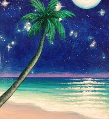 Stephanie Boinay MOONLIGHT PALM BEACH, 3.25X5 ORIGINAL ACRYLIC PAINTING ON WOOD PANEL