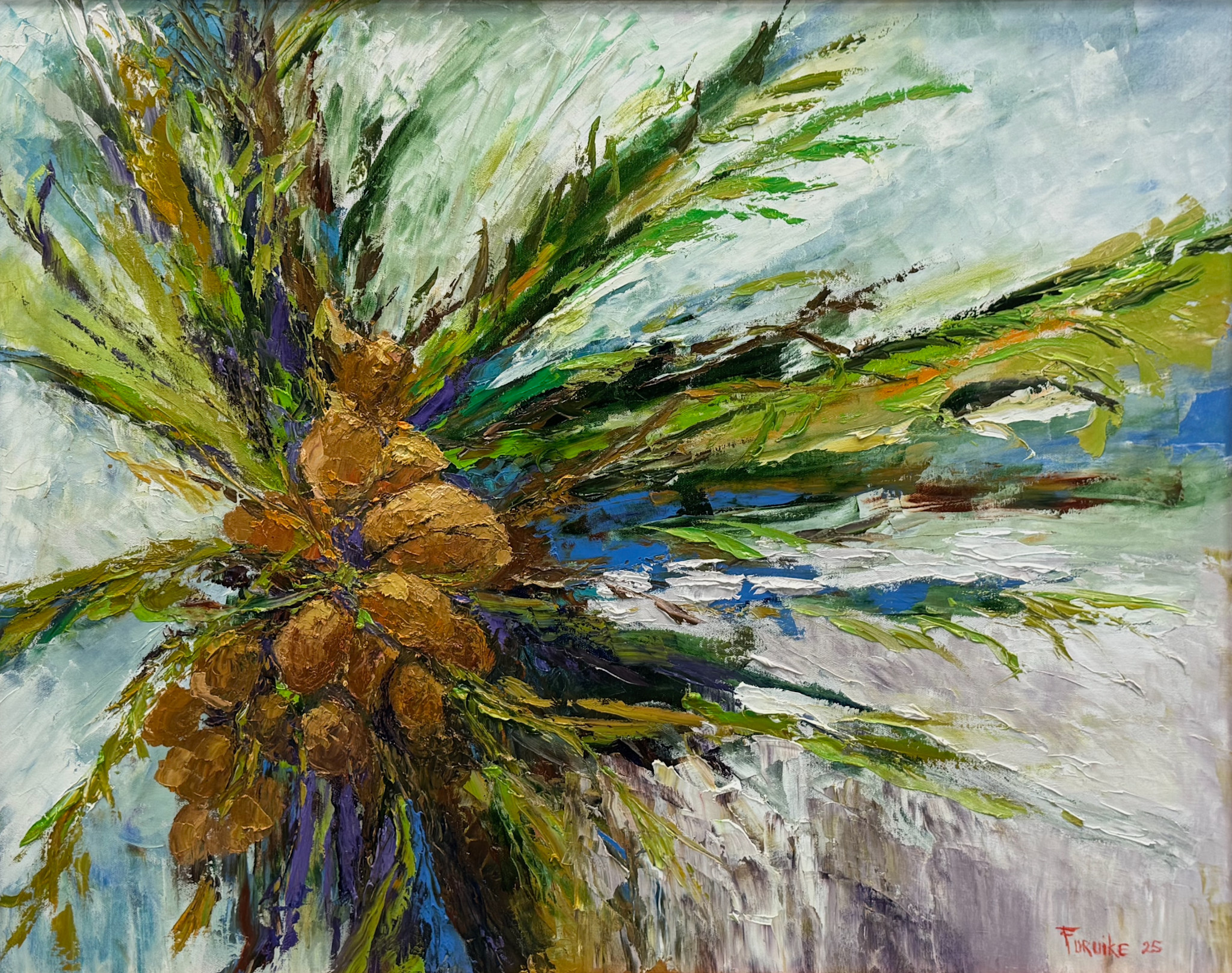 Ed Furuike Tradewinds, 24x30 Framed Original Palette Knife Oil Painting on Canvas