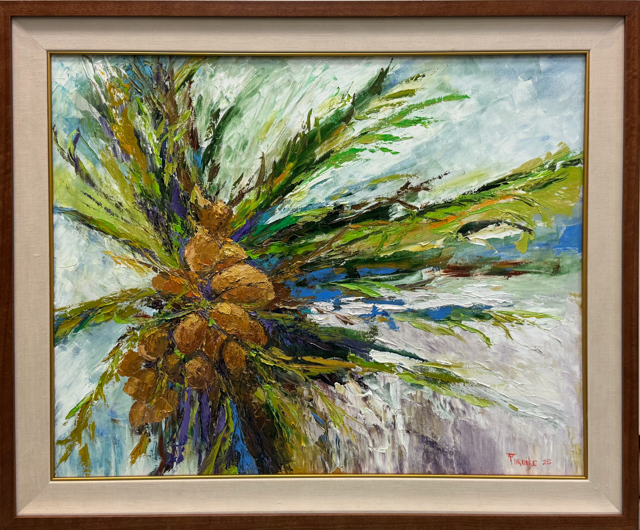 Ed Furuike Tradewinds, 24x30 Framed Original Palette Knife Oil Painting on Canvas