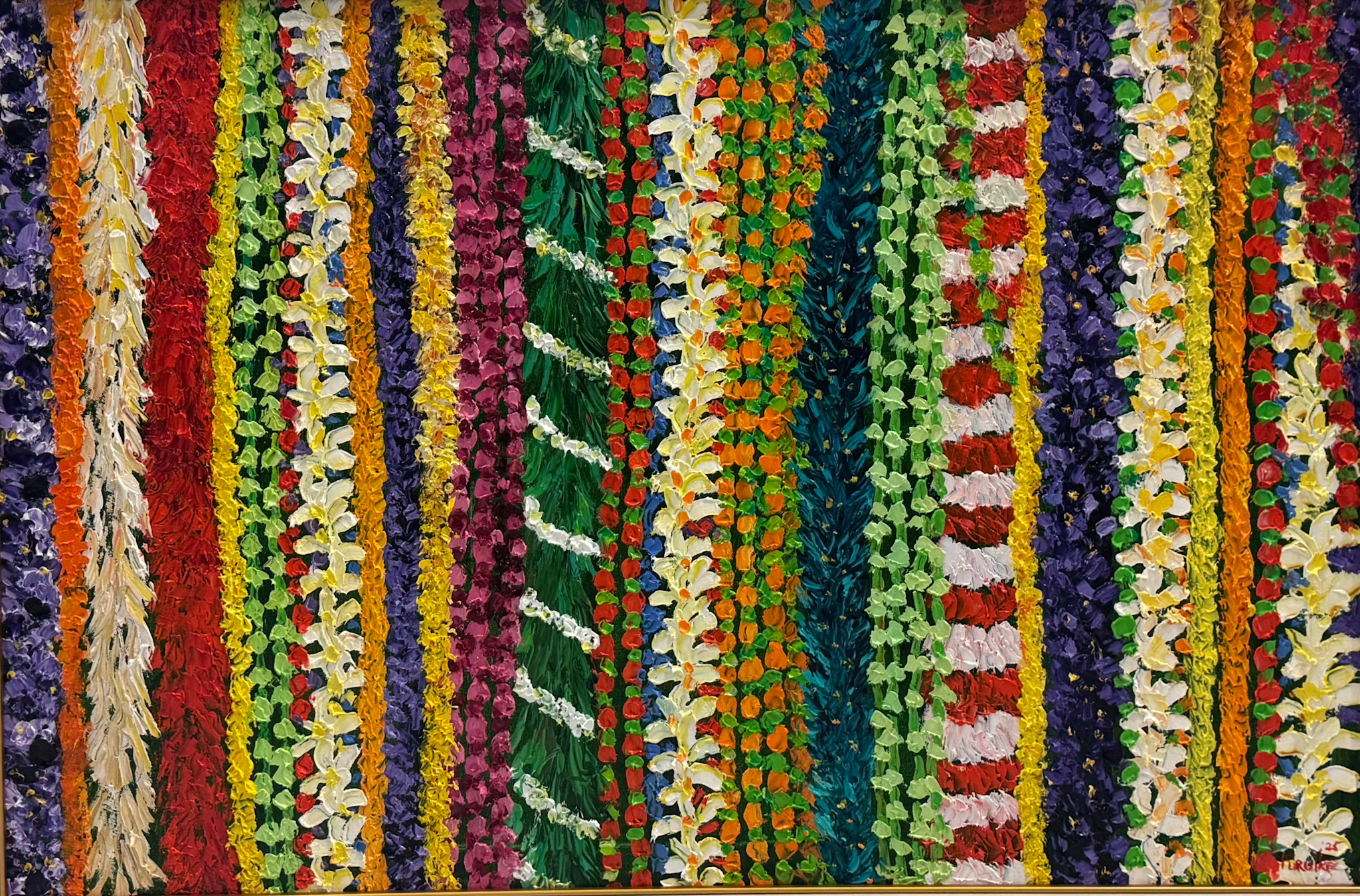 Ed Furuike For You a Lei, 24x36 Framed Original Palette Knife Oil Painting on Canvas