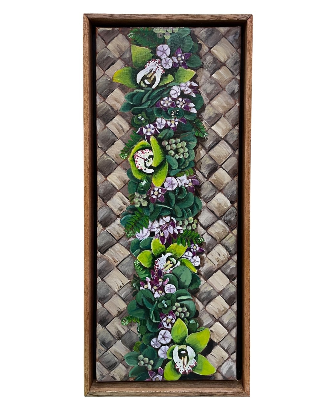 Ellen Michino GREEN ORCHID HAKU, 8X20 ORIGINAL OIL PAINTING FRAMED