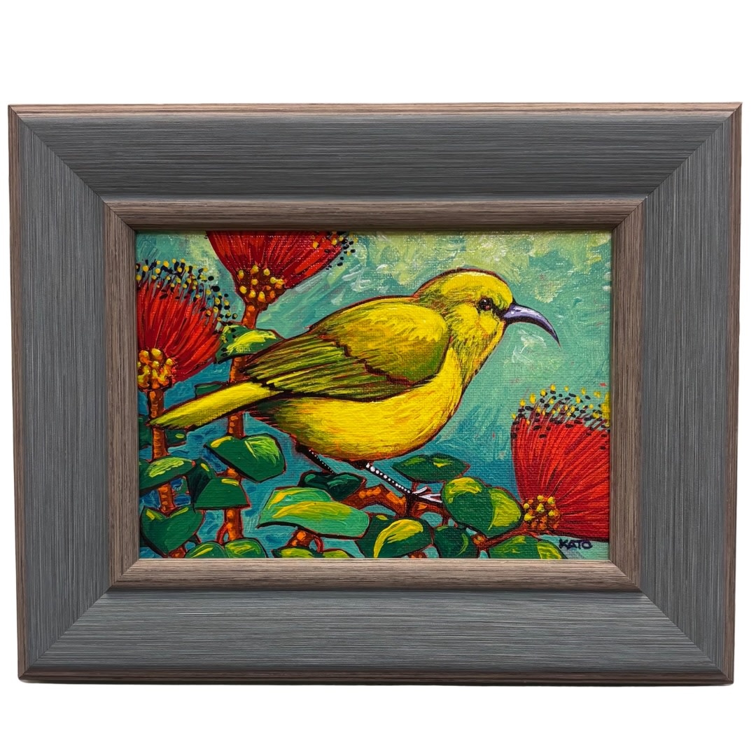 Gary Kato AMAKIHI, 5X7  ORIGINAL ACRYLIC PAINTING, FRAMED (GK-1021)
