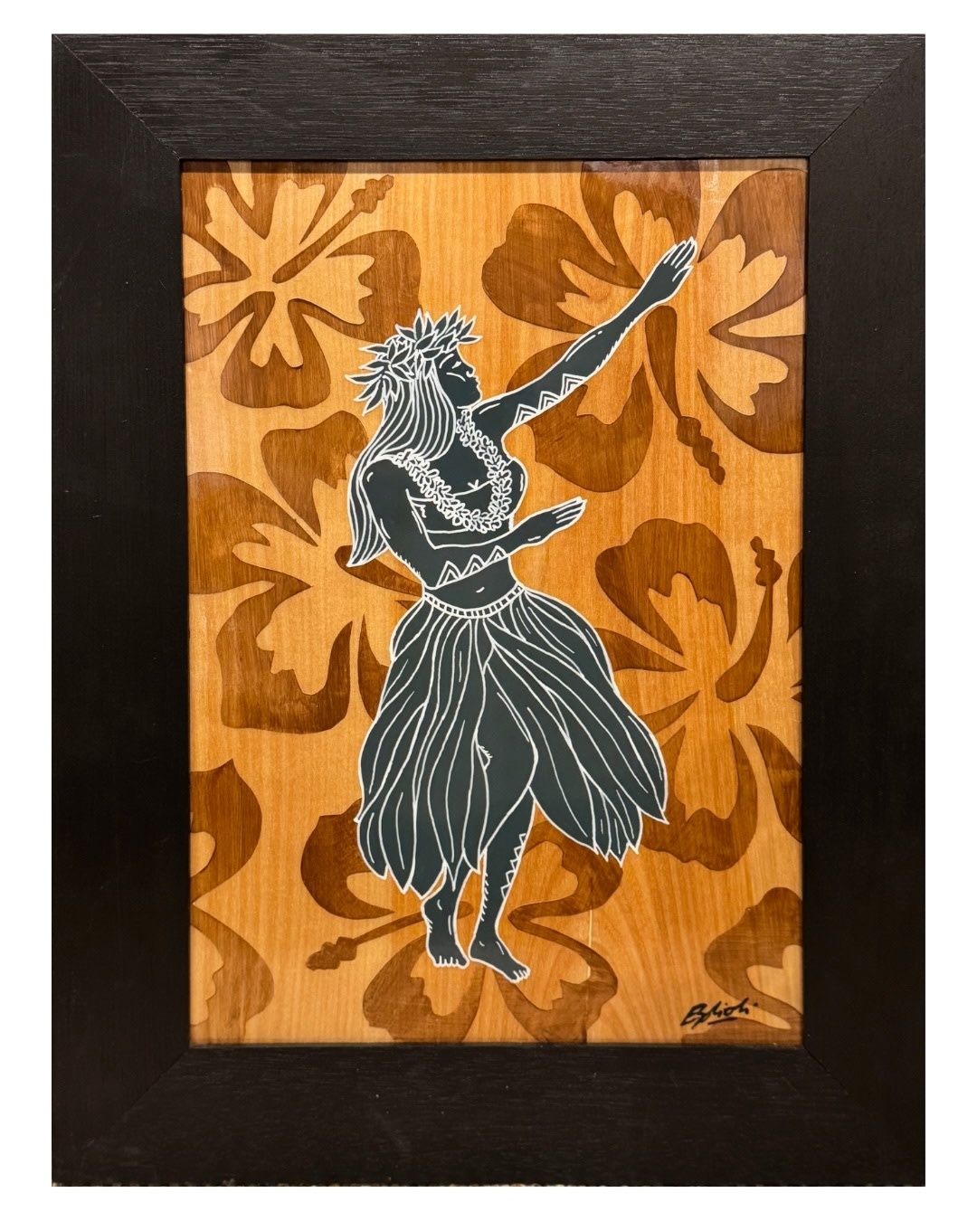 Eduardo Bolioli HULA I, FRAMED ORIGINAL PAINTING (APPROX 9X13, 13X16.5 WITH FRAME)