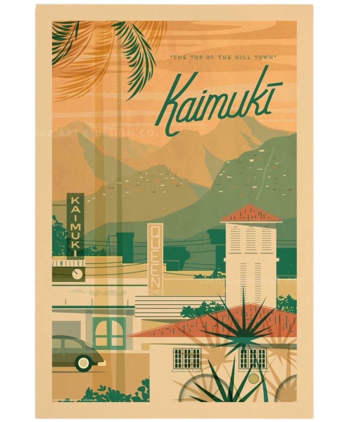 Nick Kuchar 12X18 RETRO HAWAII TRAVEL PRINT: KAIMUKI