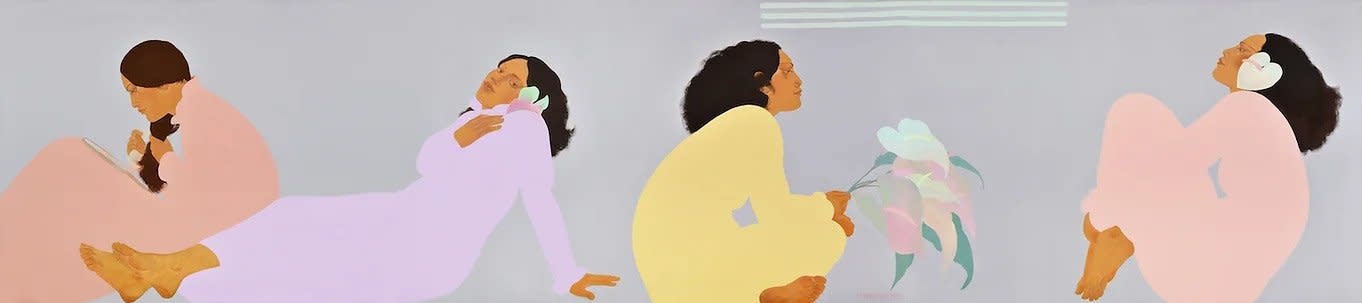 Pegge Hopper HAWAIIAN FRIEZE, OPEN EDITION GICLEE ON CANVAS WITH FLOATER FRAME (49.25X12.5 WITH FRAME)