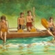 Matt Coffman STILL WATERS-FOUR BOYS IN A CANOE, ORIGINAL WATERCOLOR PAINTING, 23X30 (31X39 FRAMED)