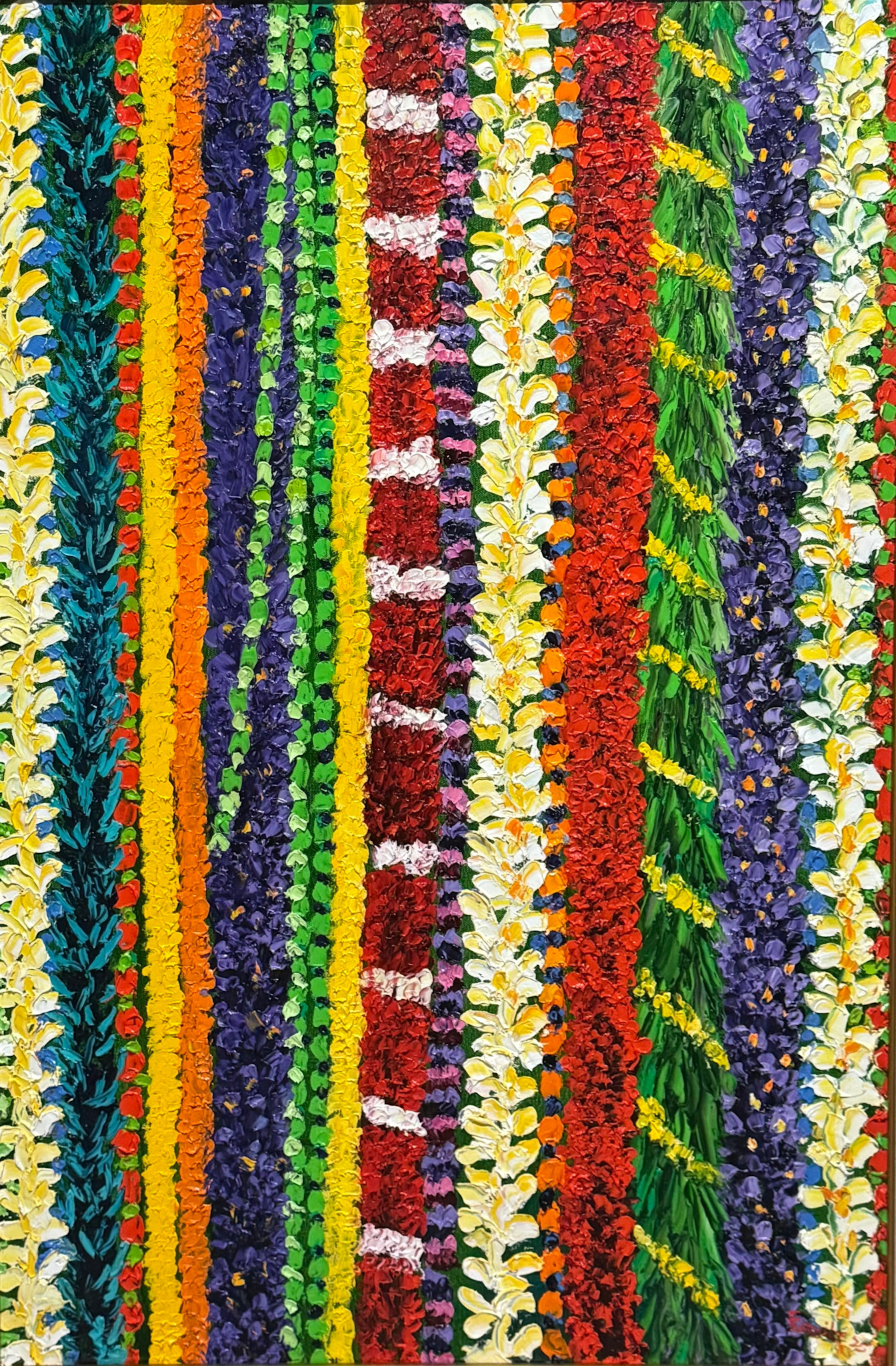 Ed Furuike Lei Aloha (Lei of Love), 24x36  Framed Original Palette Knife Oil Painting on Canvas