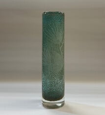 Heather Mettler SMALL TURQUOISE/COPPER CYLINDER VASE WITH ETCHED OHIA
