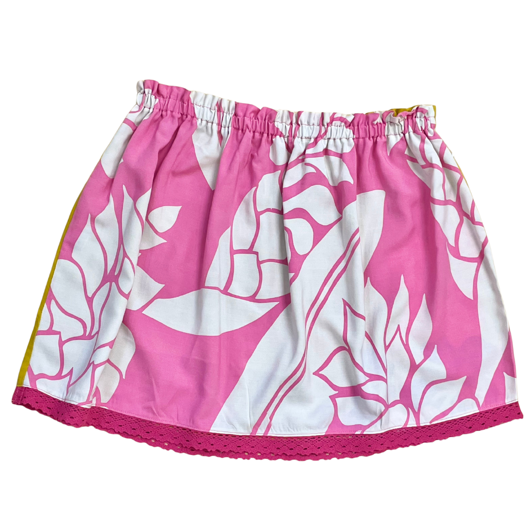 Ginger Leong Made in Hawaii Hula Iki Top-Small/Med-Pink Ginger/Mustard Hibiscus/Hot Pink Lace