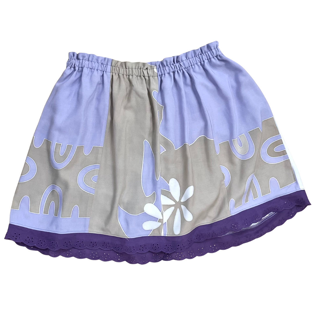Ginger Leong Made in Hawaii Hula Iki Top-Small/Med-Lavender Monstera/Lavender & Grey/Dark Purple Lace