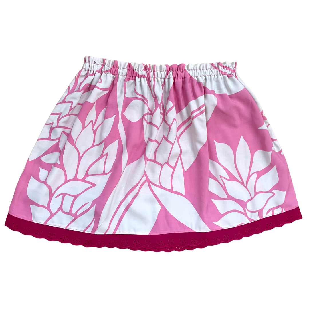 Ginger Leong Made in Hawaii Hula Iki Top-Small/Med-Pink Ginger/Hot Pink Monstera/Fuschia Lace