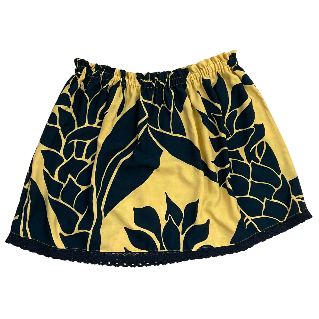 Ginger Leong Made in Hawaii Hula Iki Top-Small/Med-Warm Yellow & Black/Black Lace