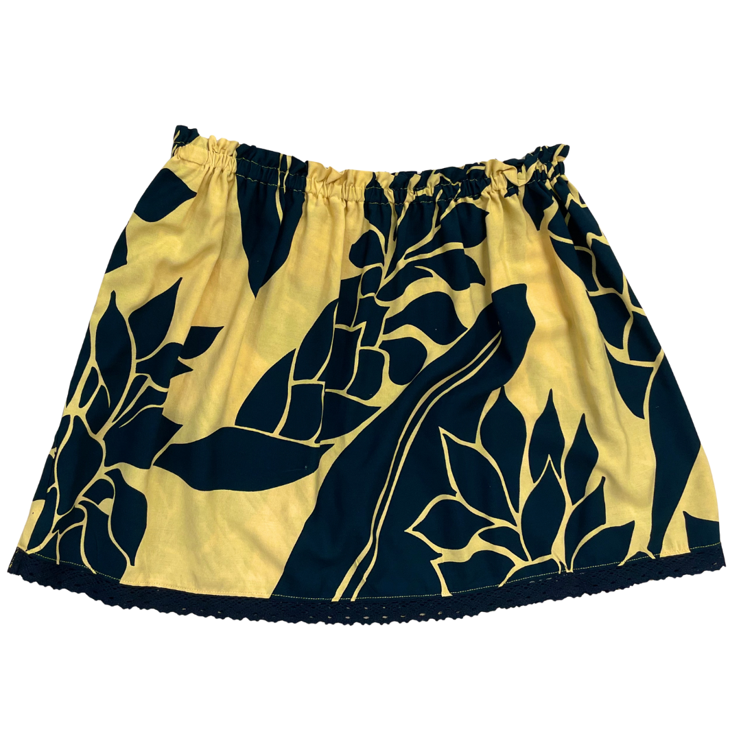 Ginger Leong Made in Hawaii Hula Iki Top-Small/Med-Warm Yellow & Black Ginger/Black Lace