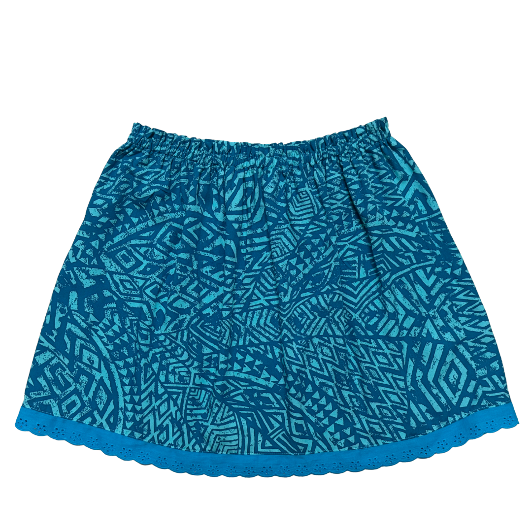 Ginger Leong Made in Hawaii Hula Iki Top-Med/Large-Blue Pattern-Turquoise Lace