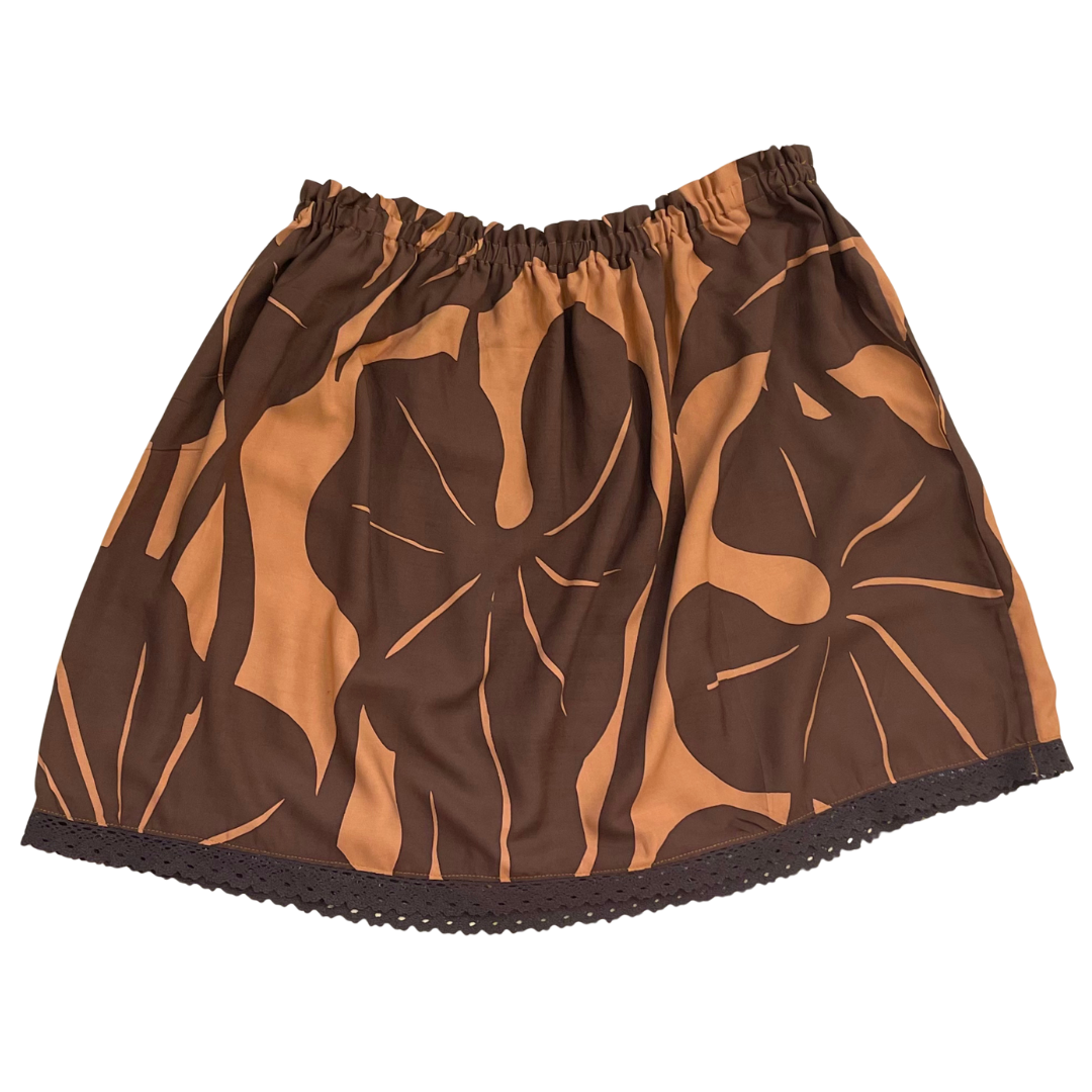Ginger Leong Made in Hawaii Hula Iki Top-Med/Large-Warm Brown Leaves-Brown Lace