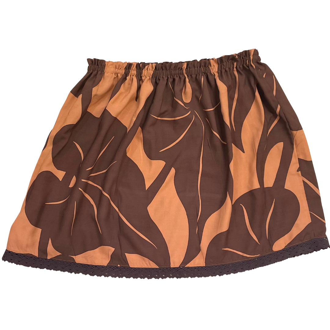 Ginger Leong Made in Hawaii Hula Iki Top-Med/Large-Warm Brown Leaves-Brown Lace
