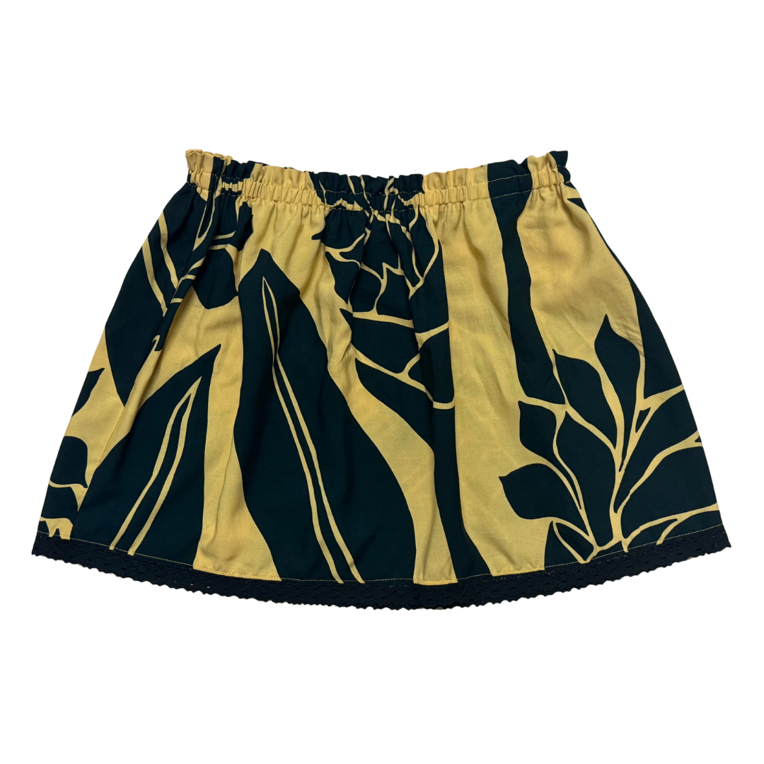 Ginger Leong Made in Hawaii Hula Iki Top--Small/Med-Warm Yellow and Black Ginger-Black Lace