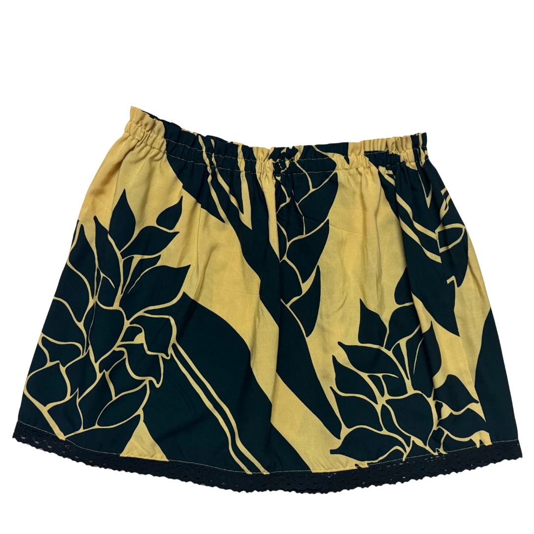 Ginger Leong Made in Hawaii Hula Iki Top--Small/Med-Warm Yellow and Black Ginger-Black Lace