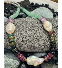 Magnolia Designs 17" Freshwater Pearl, Aventurine, Tourmaline & Amethyst Necklace with Baroque Pearls – Handmade Gold Fill from Hawai‘i