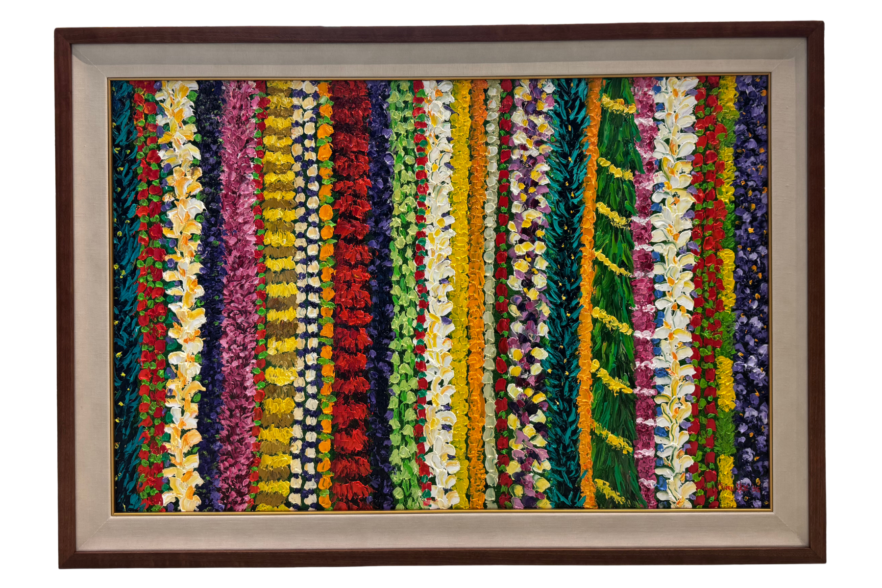 Ed Furuike Aloha Ho'olaule'a, 24x36  Framed Original Palette Knife Oil Painting on Canvas