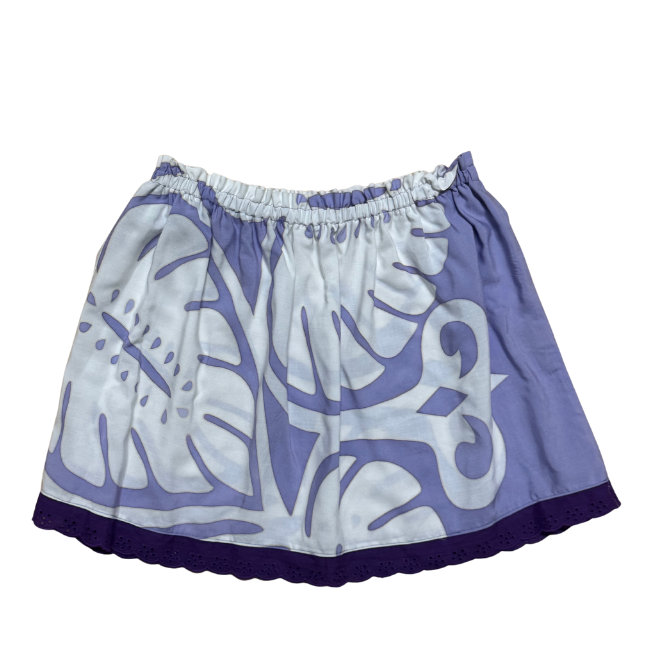 Ginger Leong Made in Hawaii Hula Iki Top-Small/Med-Lavender and White Monstera Design/Purple Lace