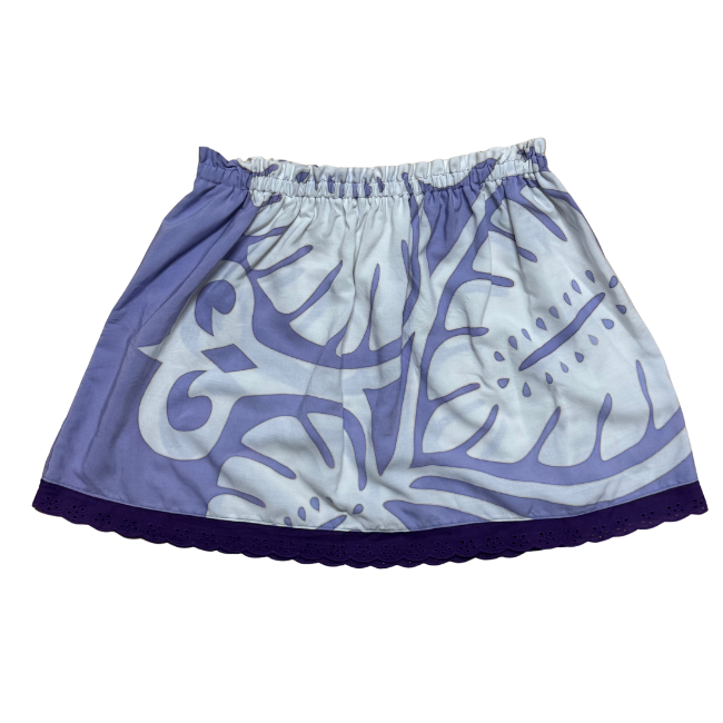 Ginger Leong Made in Hawaii Hula Iki Top-Small/Med-Lavender and White Monstera Design/Purple Lace