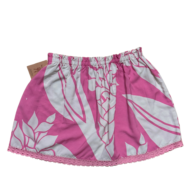Ginger Leong Made in Hawaii Hula Iki Top-Small/Med-Pink and White Ginger/Pink Lace