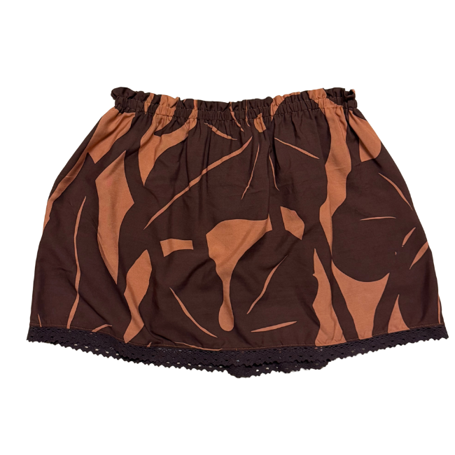 Ginger Leong Made in Hawaii Hula Iki Top-Small/Med/Warm Brown Leaves/Dark Brown Lace