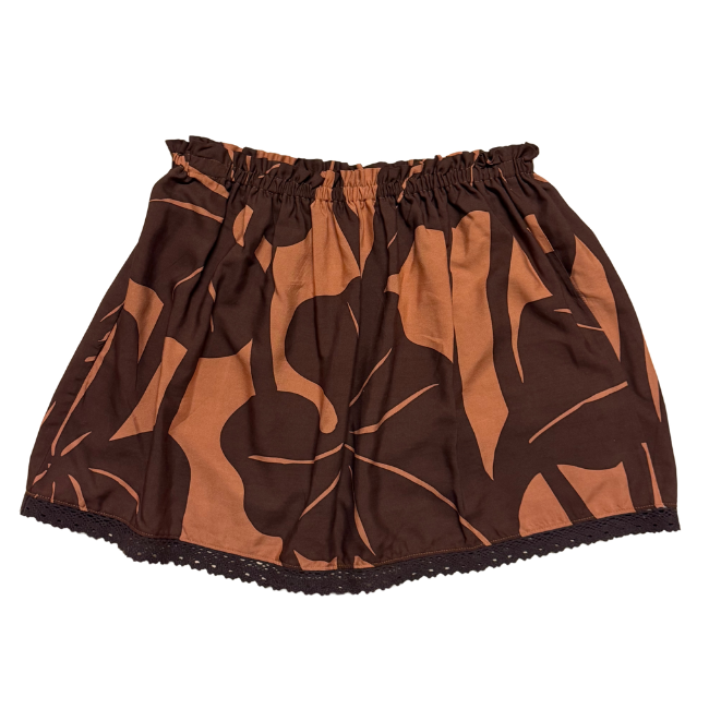 Ginger Leong Made in Hawaii Hula Iki Top-Small/Med/Warm Brown Leaves/Dark Brown Lace
