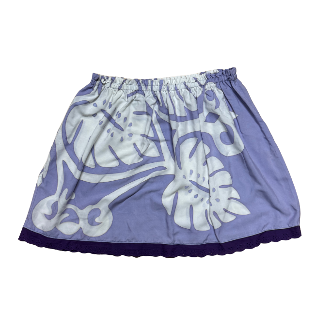 Ginger Leong Made in Hawaii Hula Iki Top-Med/Large/Lavender with White Monstera/Purple Lace