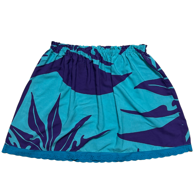 Ginger Leong Made in Hawaii Hula Iki Top-Med/Large/Turquoise and Purple BOP/Turquoise Lace