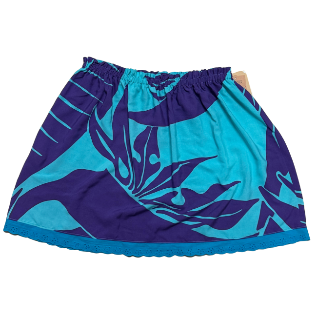 Ginger Leong Made in Hawaii Hula Iki Top-Med/Large/Turquoise and Purple BOP/Turquoise Lace
