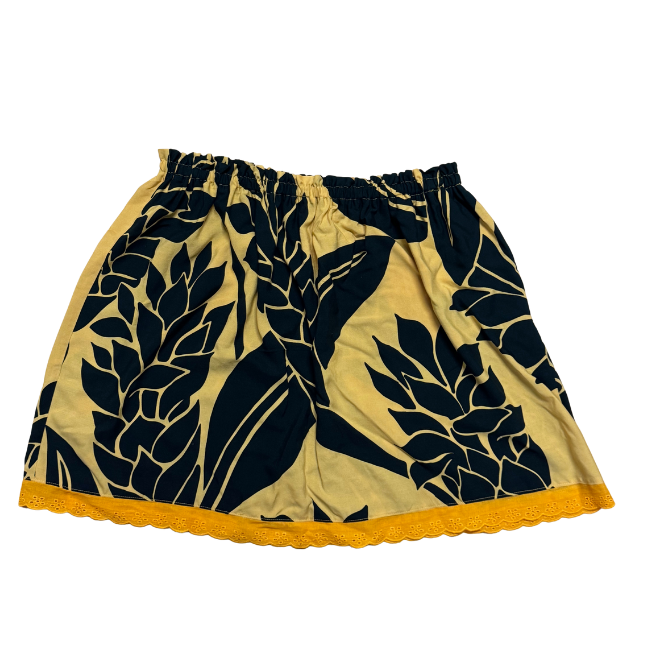 Ginger Leong Made in Hawaii Hula Iki Top-Med/Large/Warm Yellow and Black Ginger/Turquoise Lace