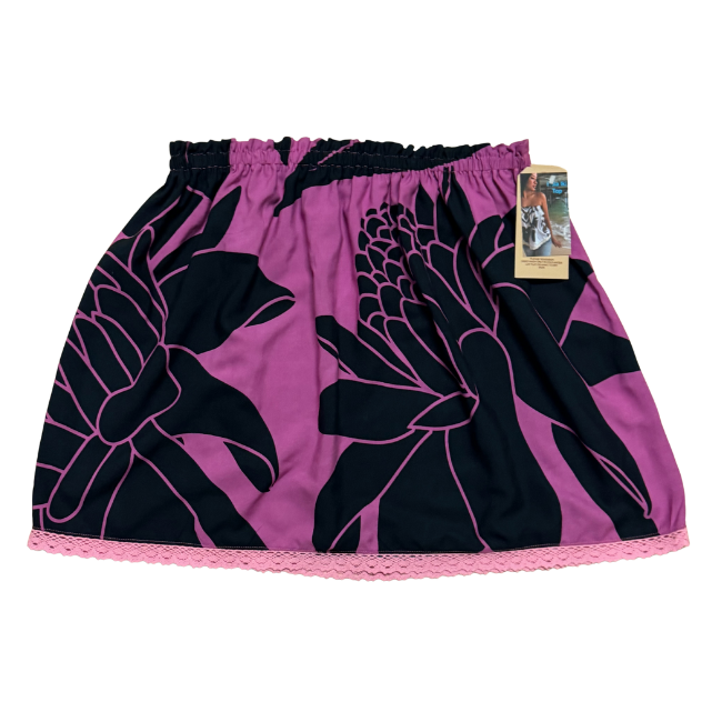 Ginger Leong Made in Hawaii Hula Iki Top-Med/Large/Mauve Torch Ginger/Pink Lace