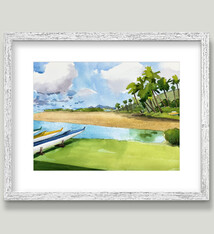 Matt Coffman Moanalua Bay Low Tide – Original Watercolor Painting by Matt Coffman (Framed 17.5x21.5)