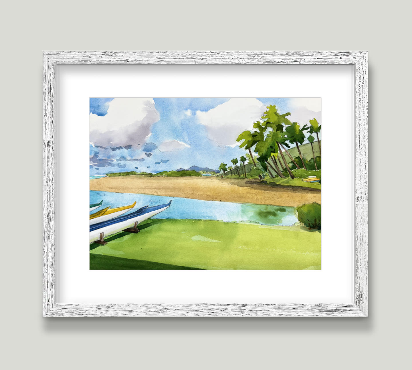 Matt Coffman Moanalua Bay Low Tide – Original Watercolor Painting by Matt Coffman (Framed 17.5x21.5)