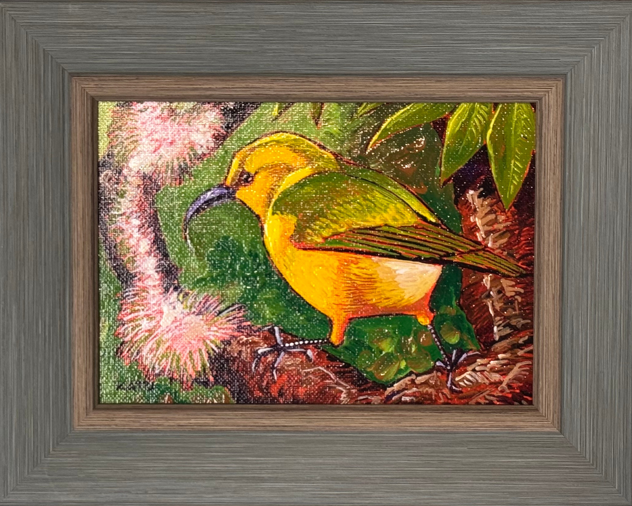 Gary Kato Akiapolaʻau – Framed 5x7 Original Acrylic Painting by Gary Kato | Magnolia Hawaii
