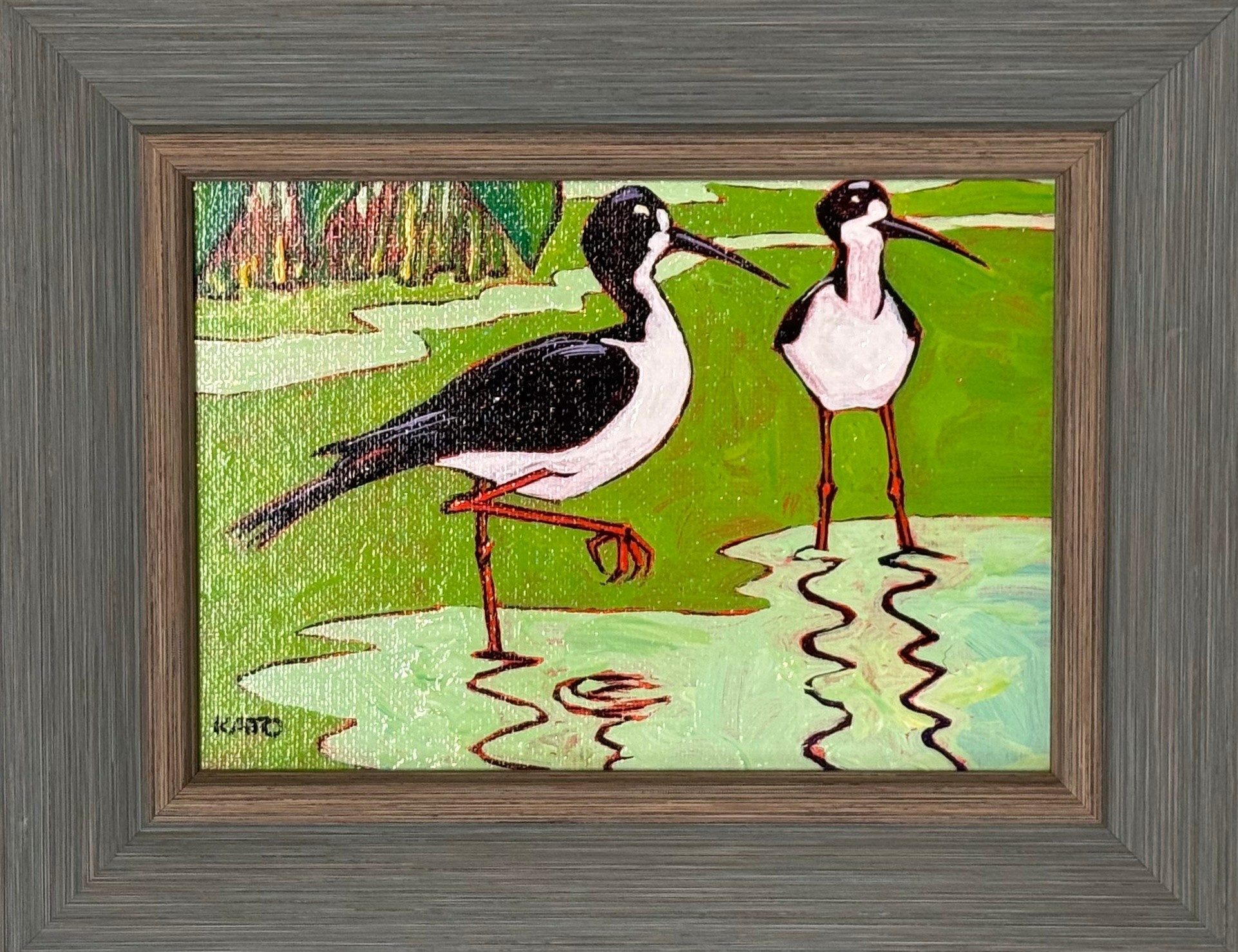 Gary Kato Hawaiian Stilts – Framed 5x7 Original Acrylic Painting by Gary Kato | Magnolia Hawaii