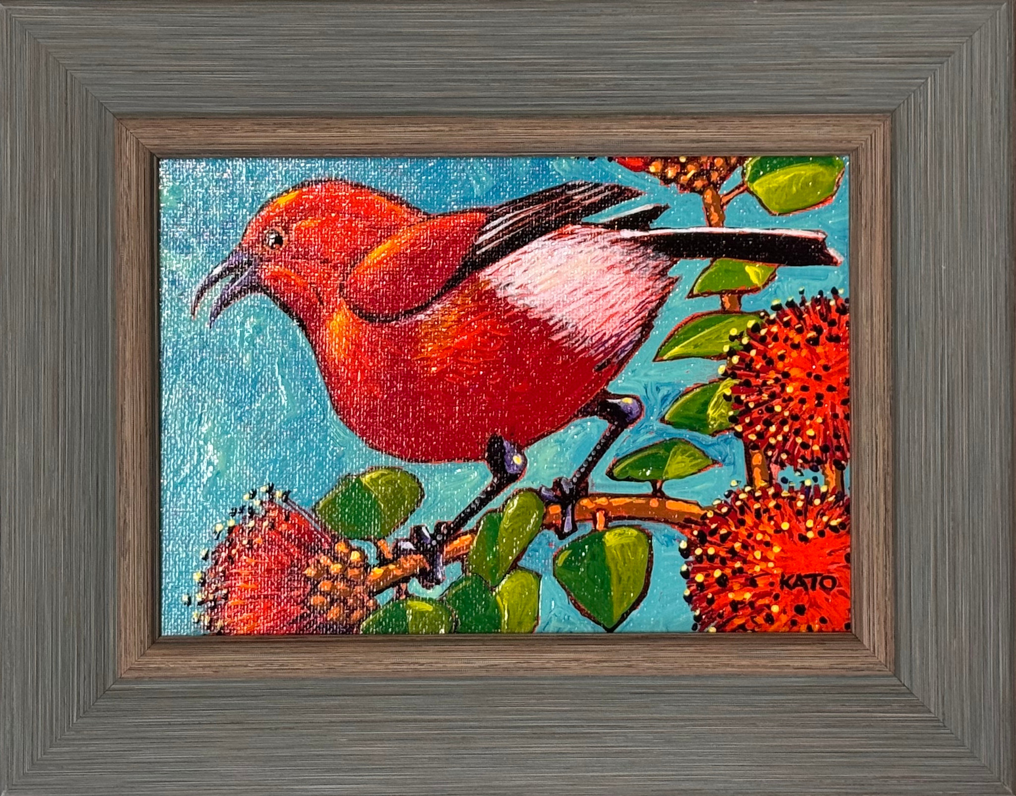Gary Kato Apapane – Framed 5x7 Original Acrylic Painting by Gary Kato | Magnolia Hawaii