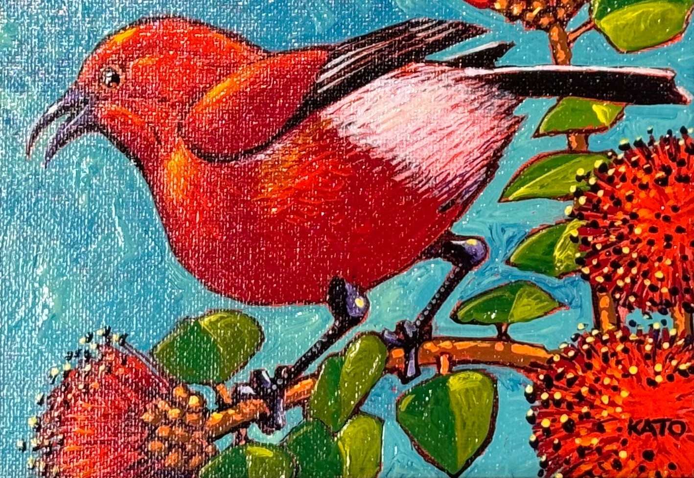 Gary Kato Apapane – Framed 5x7 Original Acrylic Painting by Gary Kato | Magnolia Hawaii