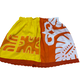Ginger Leong Made in Hawaii Hula Iki Top-Small/Med-Orange Design on Yellow/White Monstera on Orange/Orange Lace