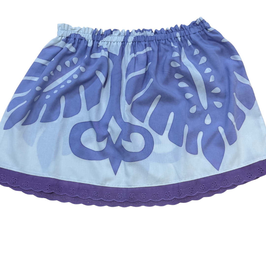 Ginger Leong Made in Hawaii Hula Iki Top-Small/Med-Lavender Monstera on White/Purple Lace