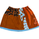 Ginger Leong Made in Hawaii Hula Iki Top-Small/Med-Deep Orange with Bright Orange, Turquoise and Brown Design/Light Blue Lace