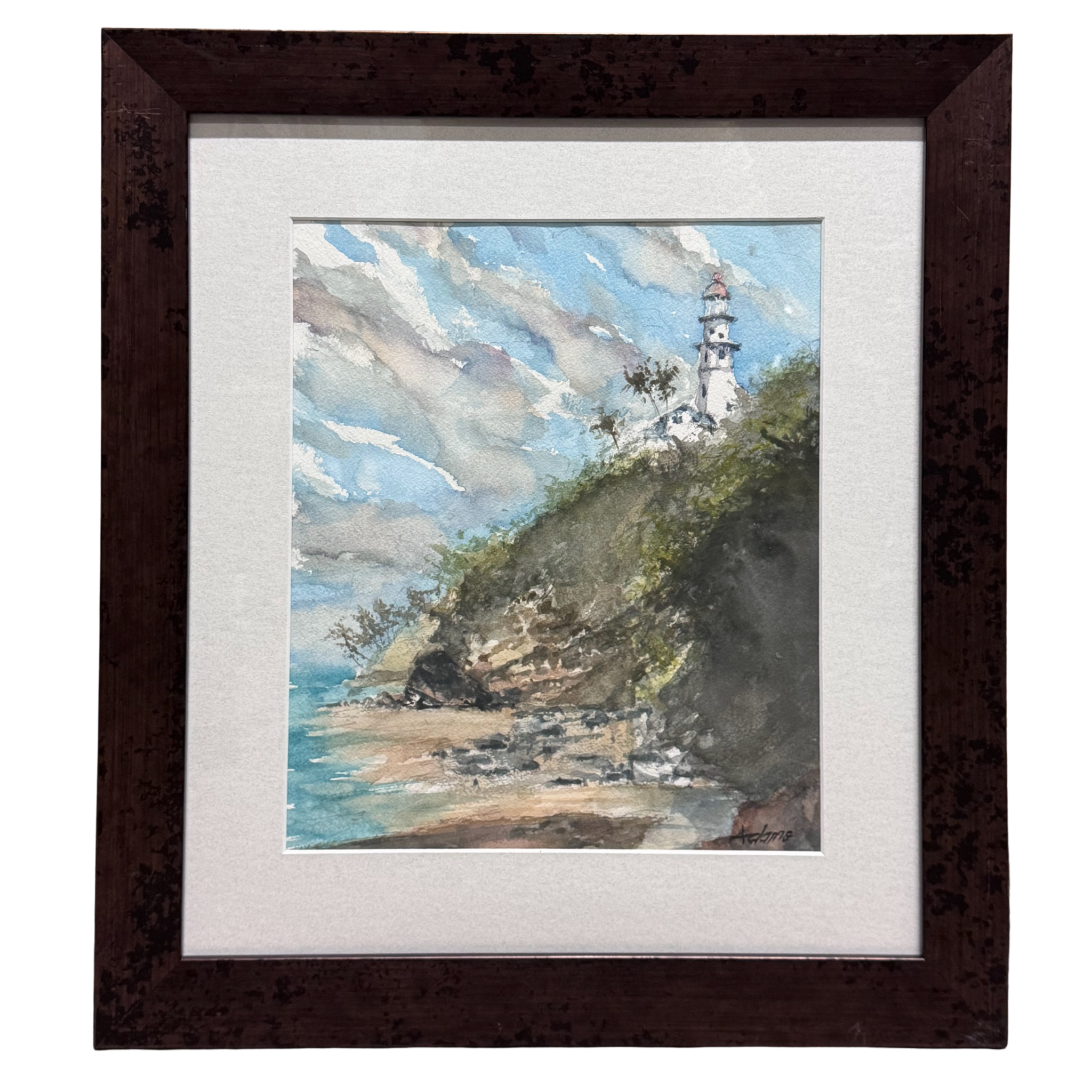 Dwayne Adams “Diamond Head Beacon” Framed Original Watercolor by Dwayne Adams | Hawaiʻi Fine Art | Magnolia Hawaii
