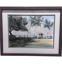Dwayne Adams “On Duty at Waikīkī” Framed Original Watercolor by Dwayne Adams | Hawaiʻi Fine Art | Magnolia Hawaii