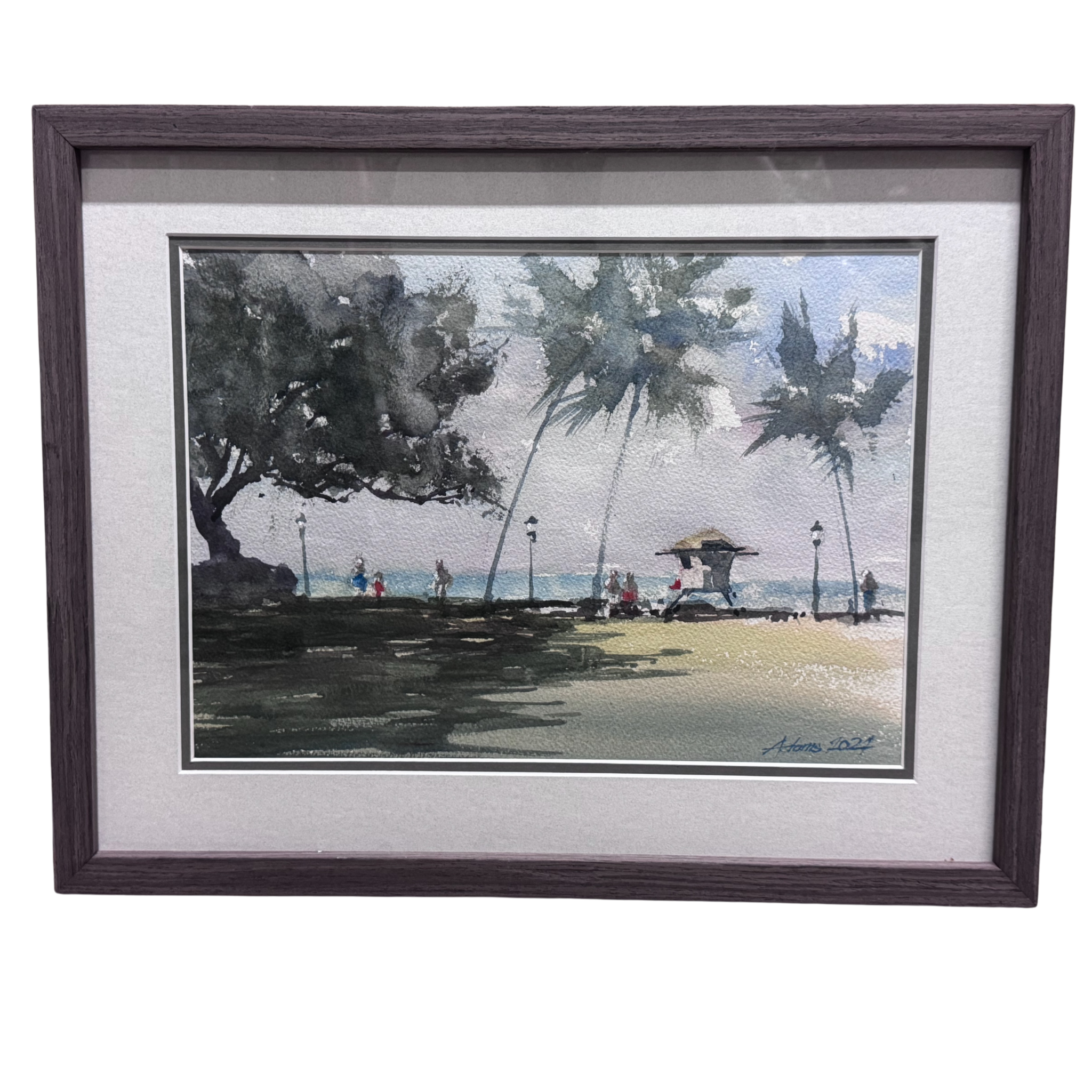 Dwayne Adams “On Duty at Waikīkī” Framed Original Watercolor by Dwayne Adams | Hawaiʻi Fine Art | Magnolia Hawaii