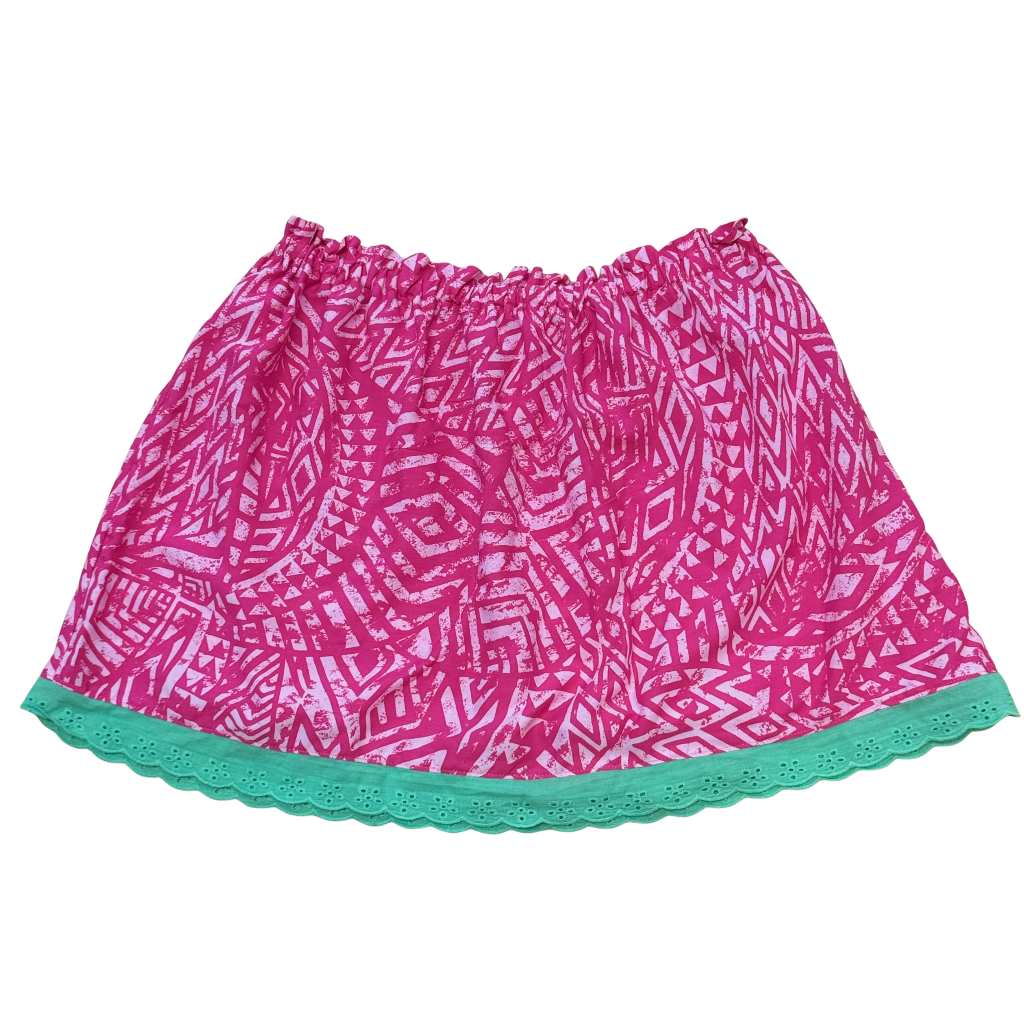 Ginger Leong Made in Hawaii Hula Iki Top-Small/Med-Pink and Fuschia Design/Mint Lace